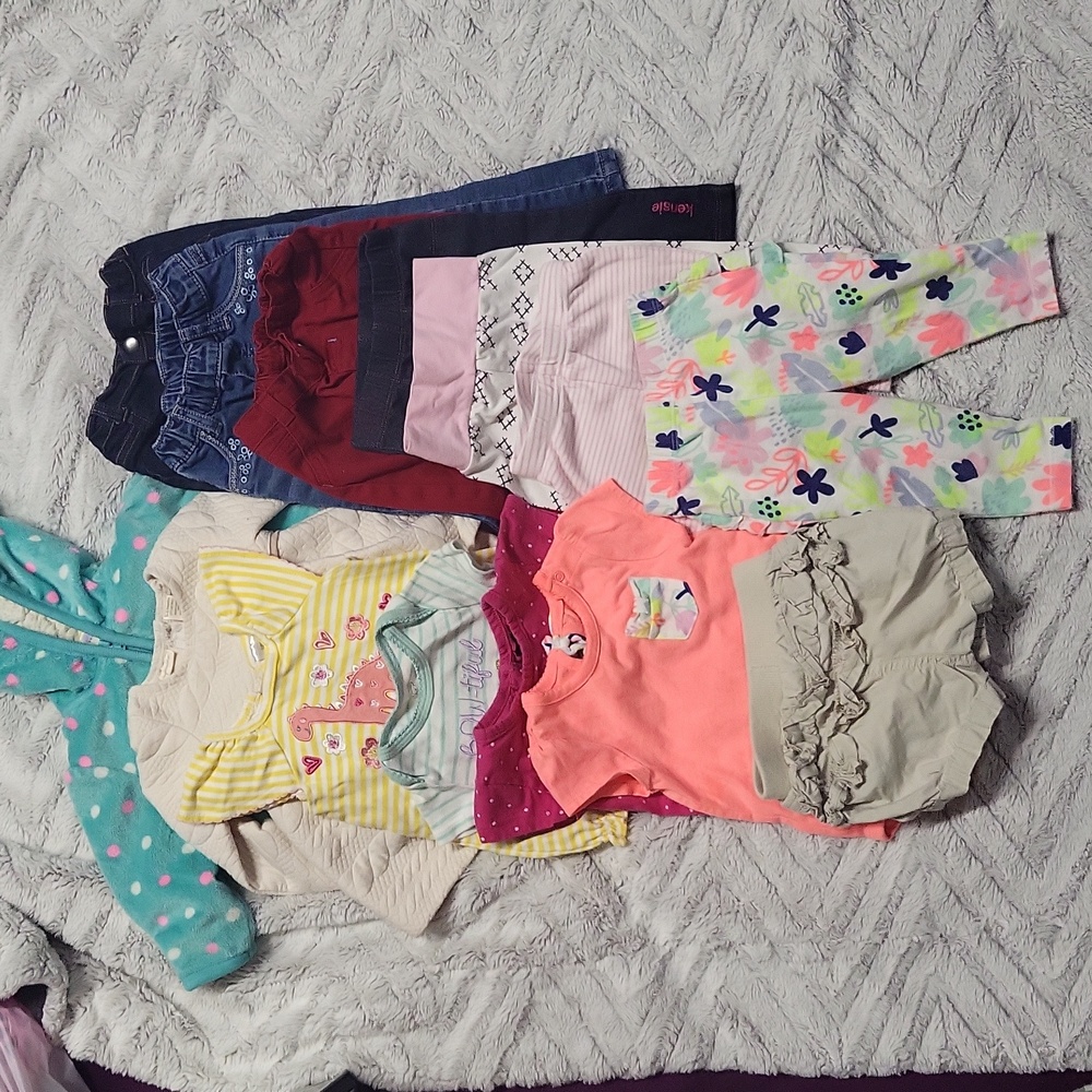 Large 14 pc baby girl clothing lot 6-9M jacket jeans pj pants shirts leggings
